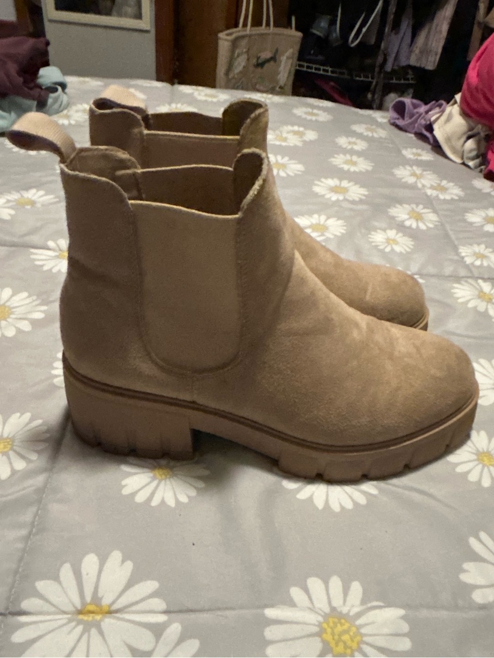 Women's Suede Ankle Booties in Taupe